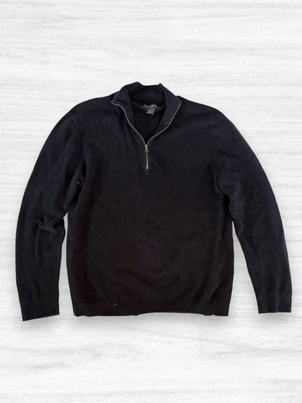 Banana Republic Men's Black Ribbed 1/4 Quarter Zip 100% Cotton Sweater XL